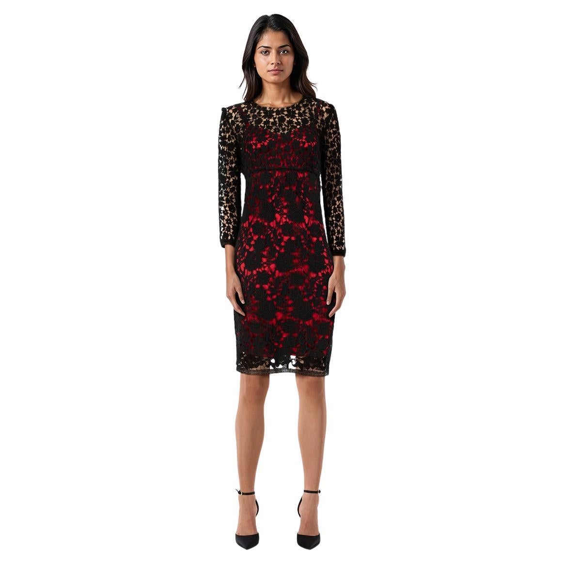 Dolce & Gabbana Red & Black Lace Lace Midi Dress Size S For Sale