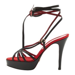 Dolce 
Gabbana Red/Black Leather Lace Up Sandals Size 38