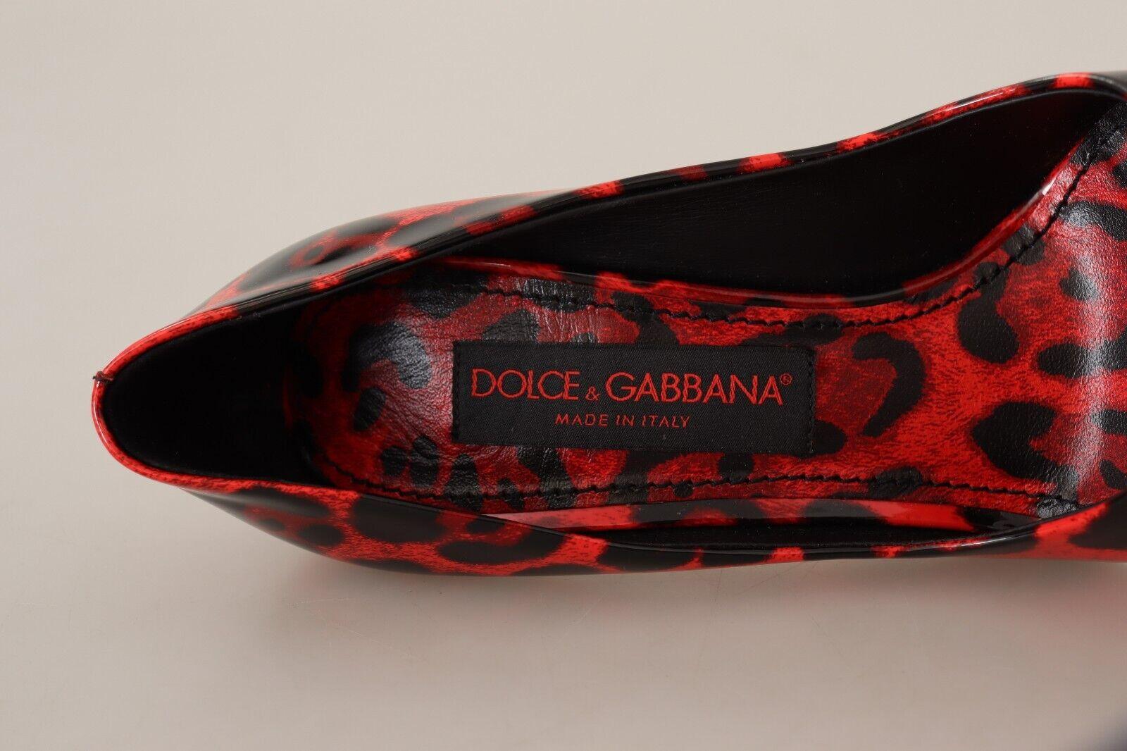 Dolce & Gabbana Red Black Leather Leopard Print Pumps Shoes Heels DG With Box 1