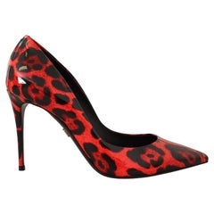 Dolce & Gabbana Red Black Leather Leopard Print Pumps Shoes Heels DG With Box