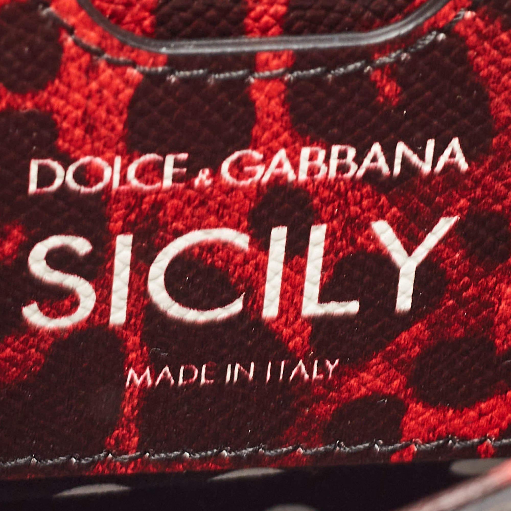 Dolce & Gabbana Red/Black Leopard Print Leather Mini Crystal and Spike DG Logo M 5
