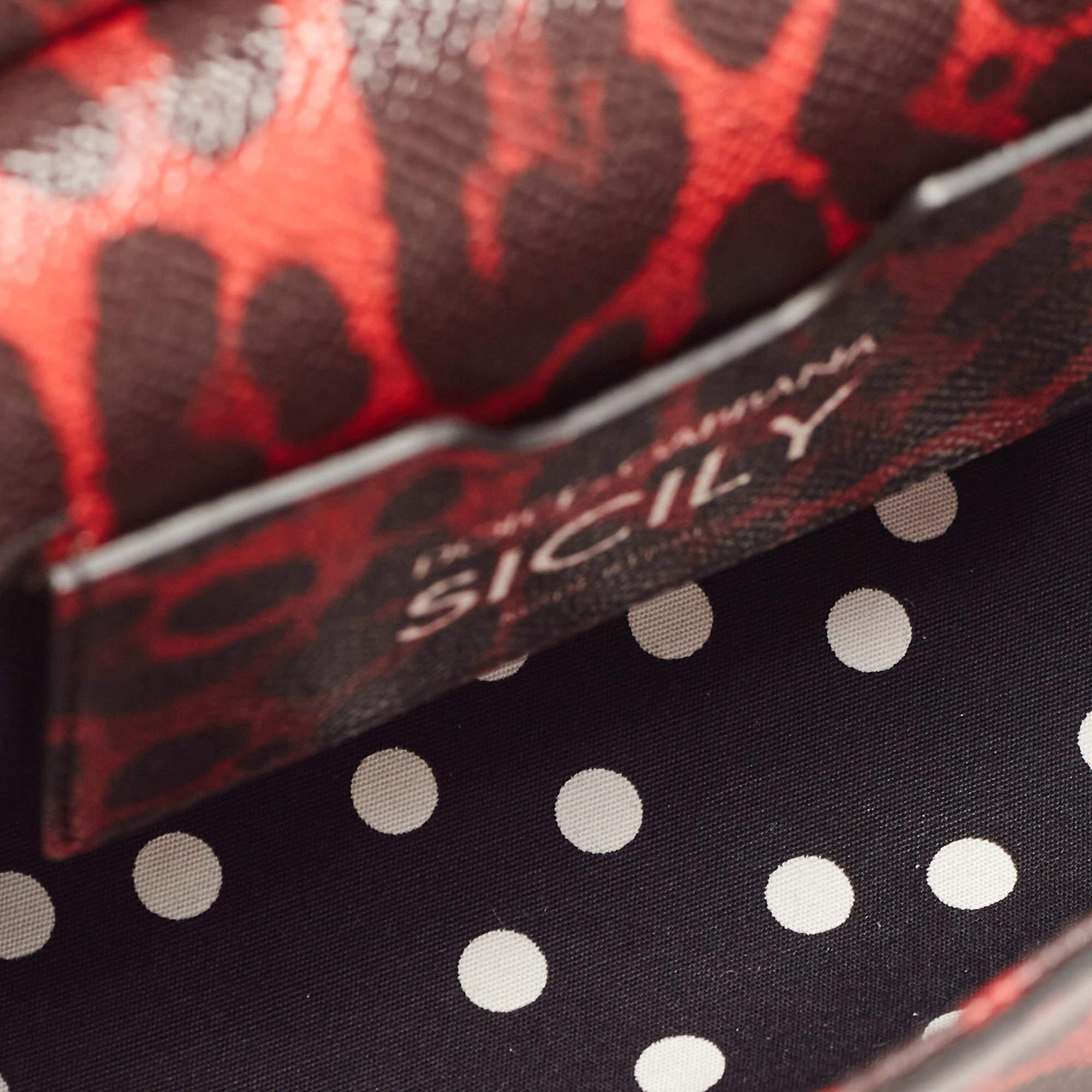 Dolce & Gabbana Red/Black Leopard Print Leather Mini Crystal and Spike DG Logo M 1
