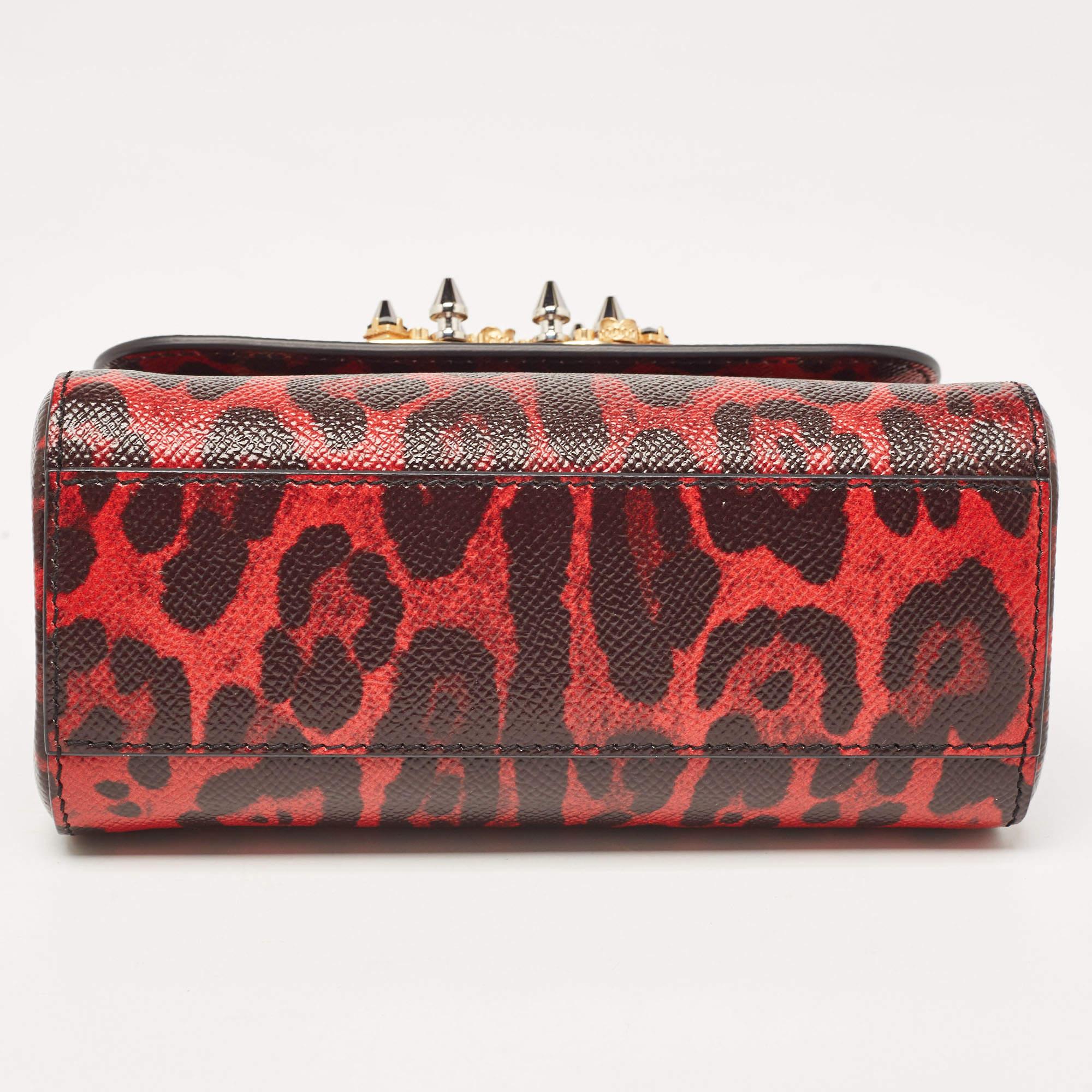 Dolce & Gabbana Red/Black Leopard Print Leather Mini Crystal and Spike DG Logo M 4