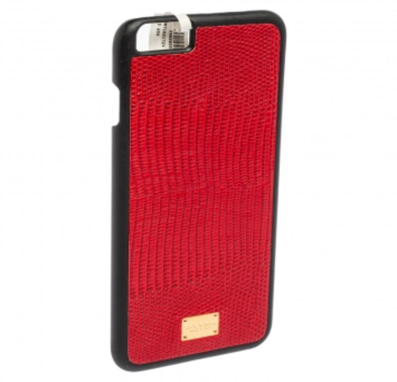 Women's Dolce & Gabbana Red/Black Lizard Embossed Leather iPhone 6plus Cover For Sale
