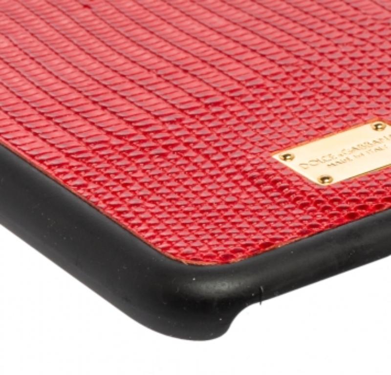 Dolce & Gabbana Red/Black Lizard Embossed Leather iPhone 6plus Cover For Sale 2