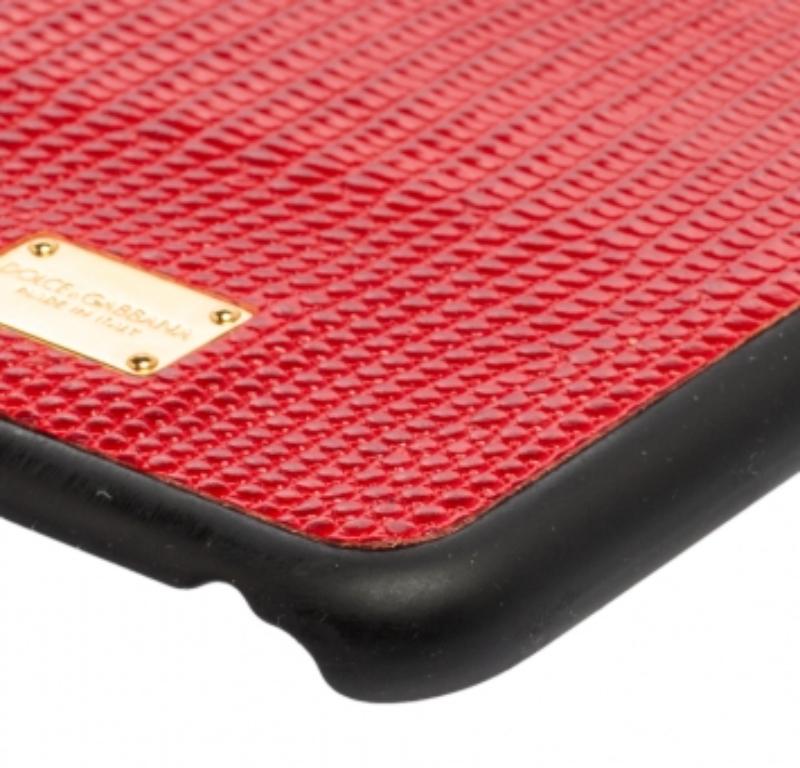 Dolce & Gabbana Red/Black Lizard Embossed Leather iPhone 6plus Cover For Sale 4