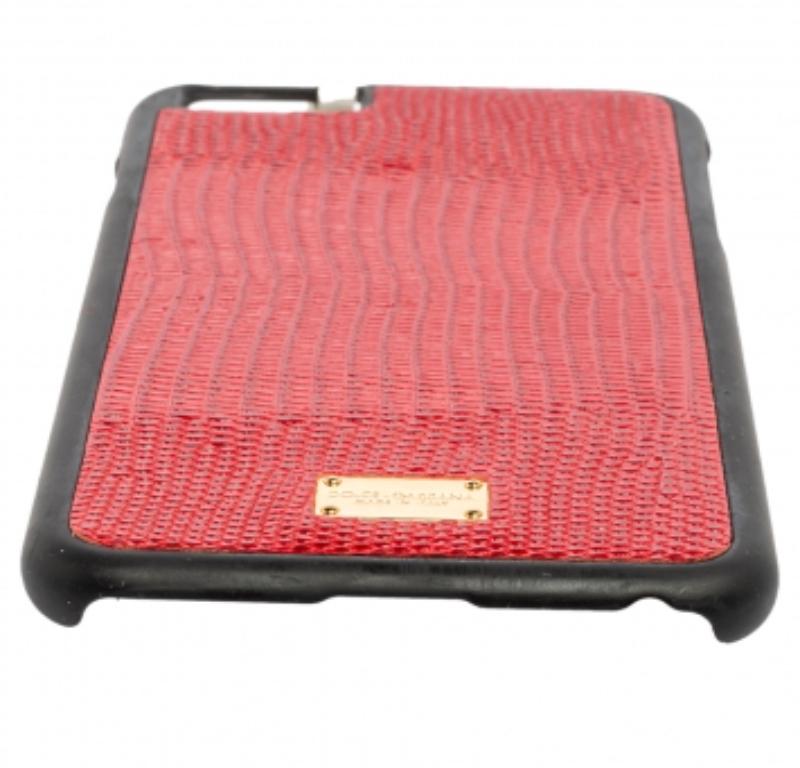 Dolce & Gabbana Red/Black Lizard Embossed Leather iPhone 6plus Cover For Sale 5