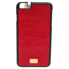 Funda de piel Dolce & Gabbana para iPhone 6plus en relieve de lagarto rojo/negro