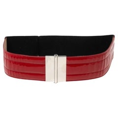 Dolce & Gabbana Red/Black Patent Leather and Elastic Waist Belt 85CM