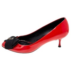 Dolce & Gabbana Red/Black Patent Leather And Fabric Bow Pumps Size 36