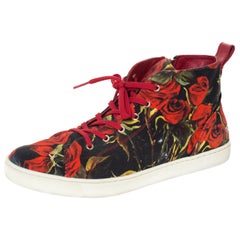 Dolce & Gabbana Red/Black Rose Print Canvas High Top Sneakers Size 40