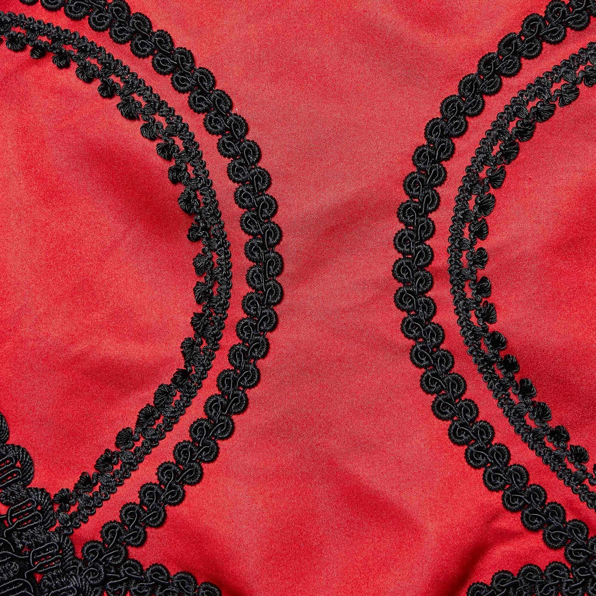 Dolce & Gabbana Red & Black Sateen & Velvet Crop Jacket M In Good Condition In Dubai, Al Qouz 2