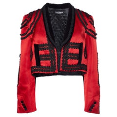Dolce & Gabbana Red & Black Sateen & Velvet Crop Jacket M