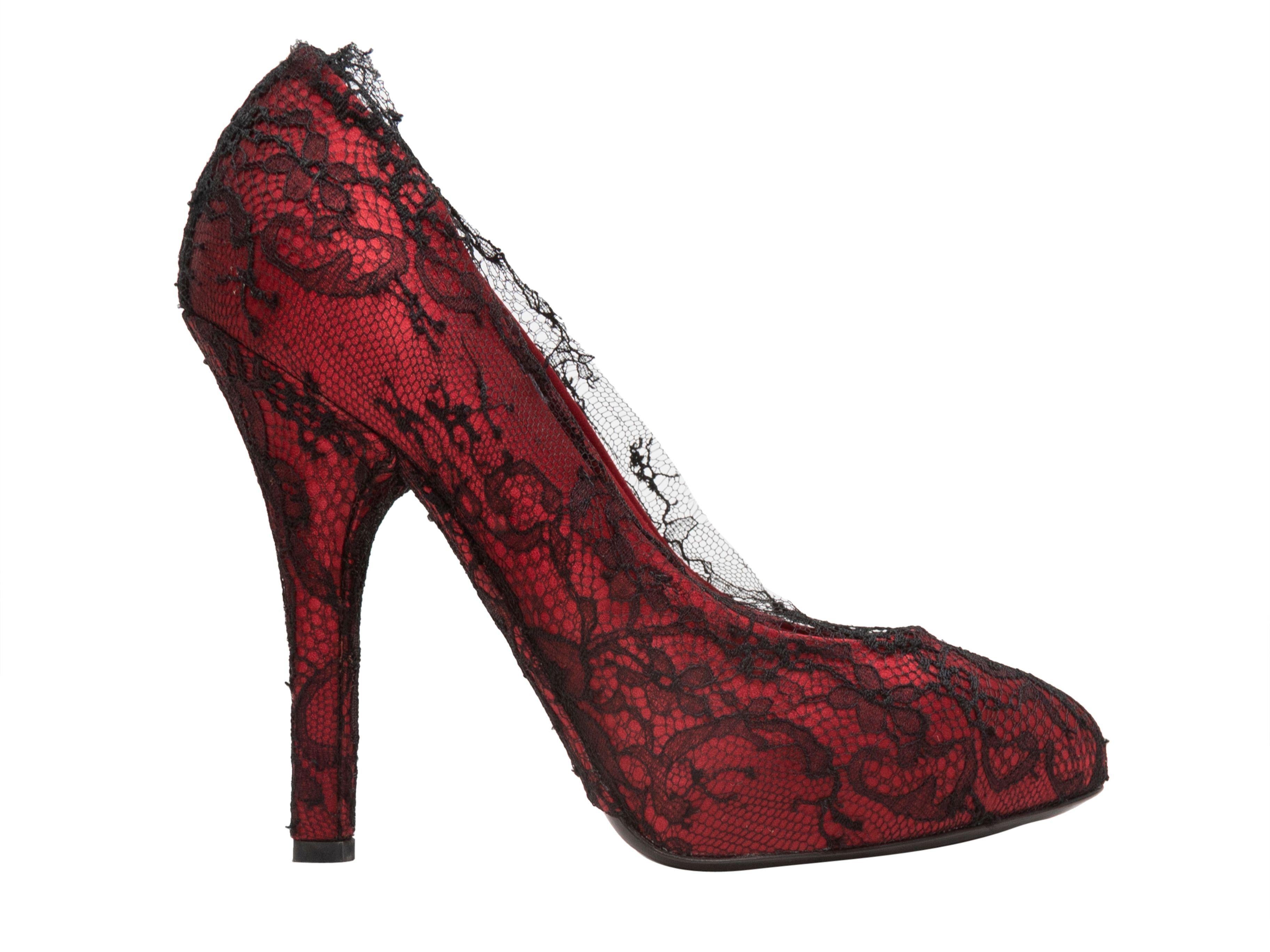 Dolce & Gabbana Red & Black Satin & Lace Pumps 2