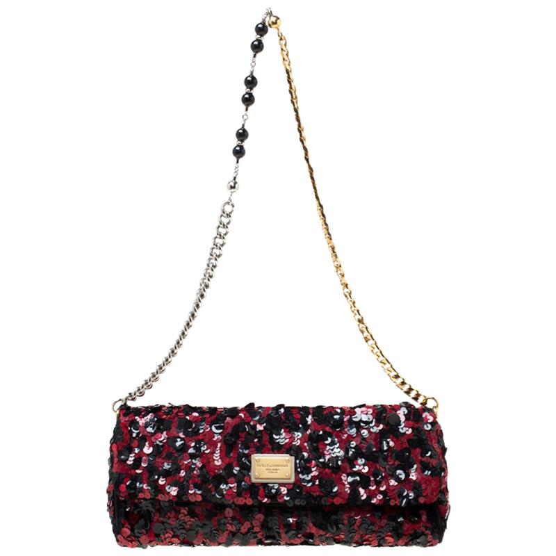 Dolce & Gabbana Red/Black Sequin Miss Charles Shoulder Bag