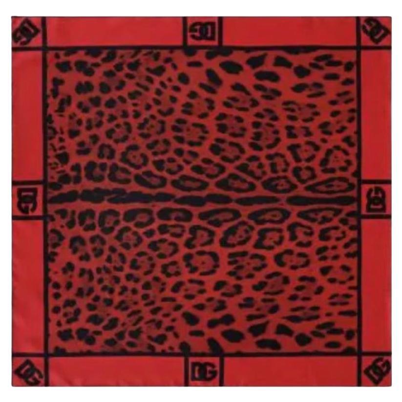 Dolce & Gabbana Red Black Silk Leopard Scarf Wrap Cover Up Headscarf Pink For Sale