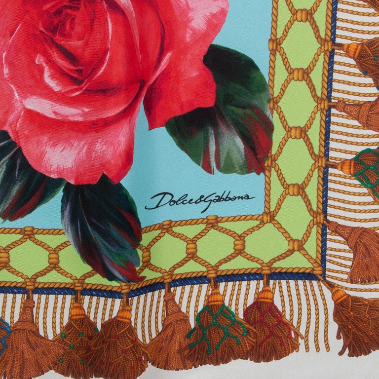 Dolce & Gabbana Roses and Tassel Print '90' Silk Scarf