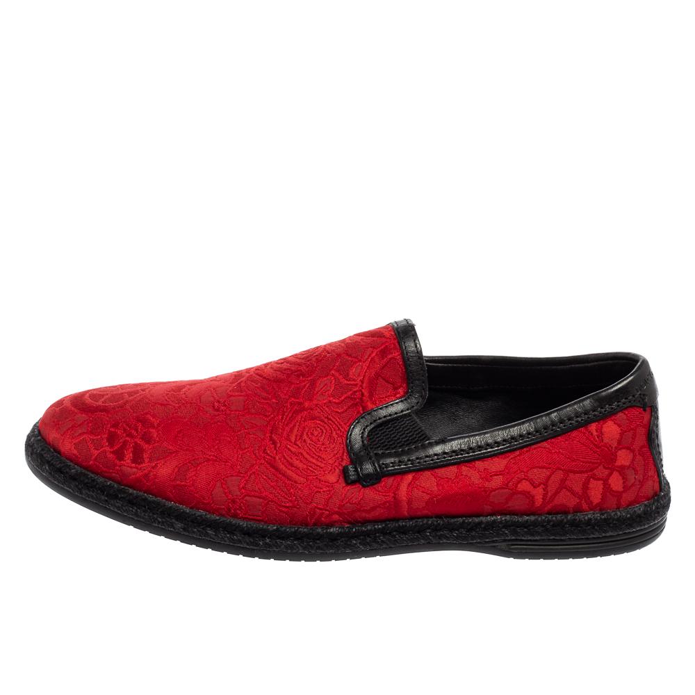 Dolce & Gabbana Red Brocade Fabric Espadrille Flats Size 40 1