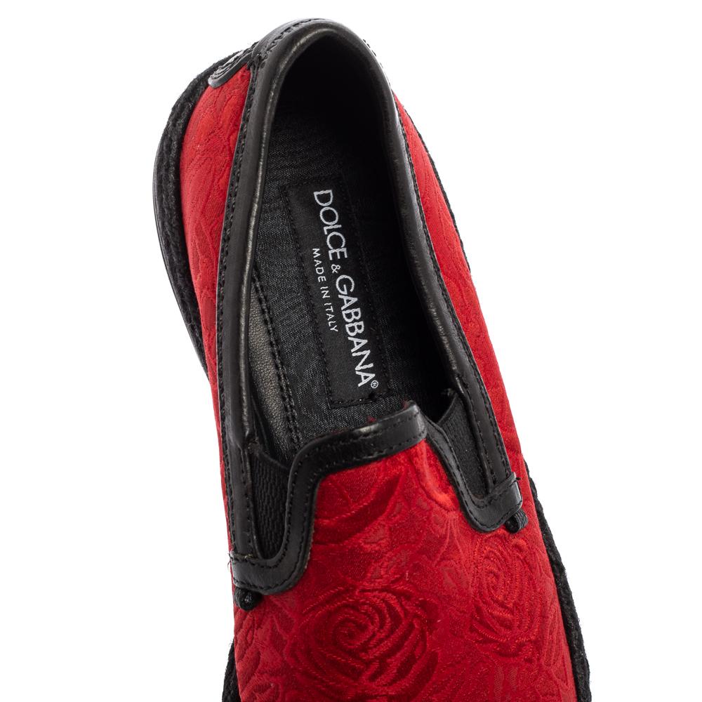Dolce & Gabbana Red Brocade Fabric Espadrille Flats Size 40 3