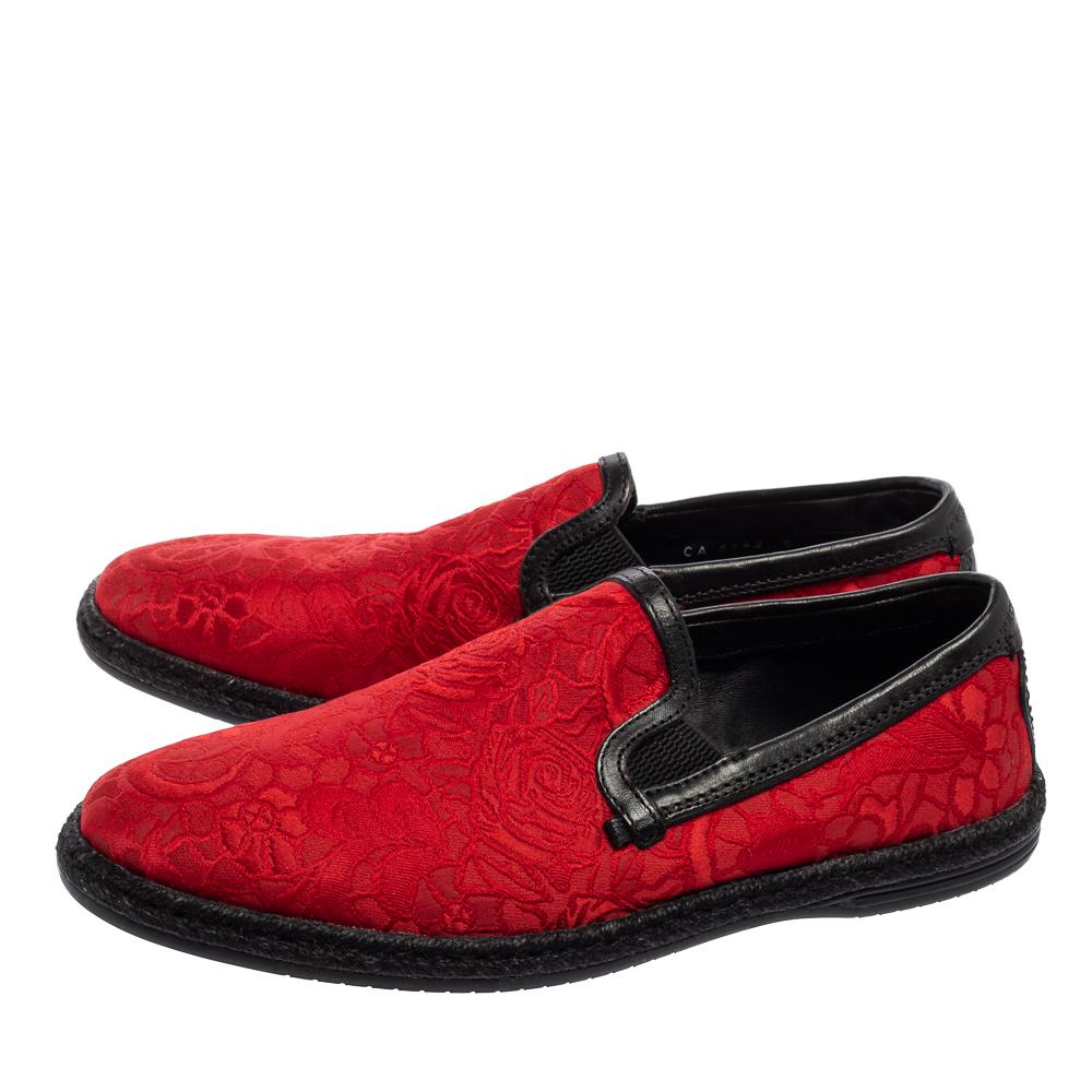 Dolce & Gabbana Red Brocade Fabric Espadrille Flats Size 40 4