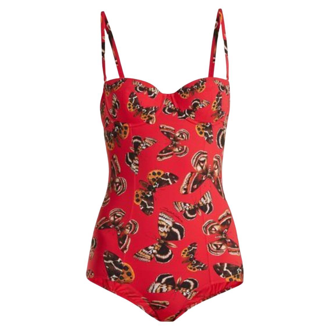 Dolce & Gabbana Red Butterfly One-piece Full Swimsuit Swimwear Beachwear Bikini For Sale
