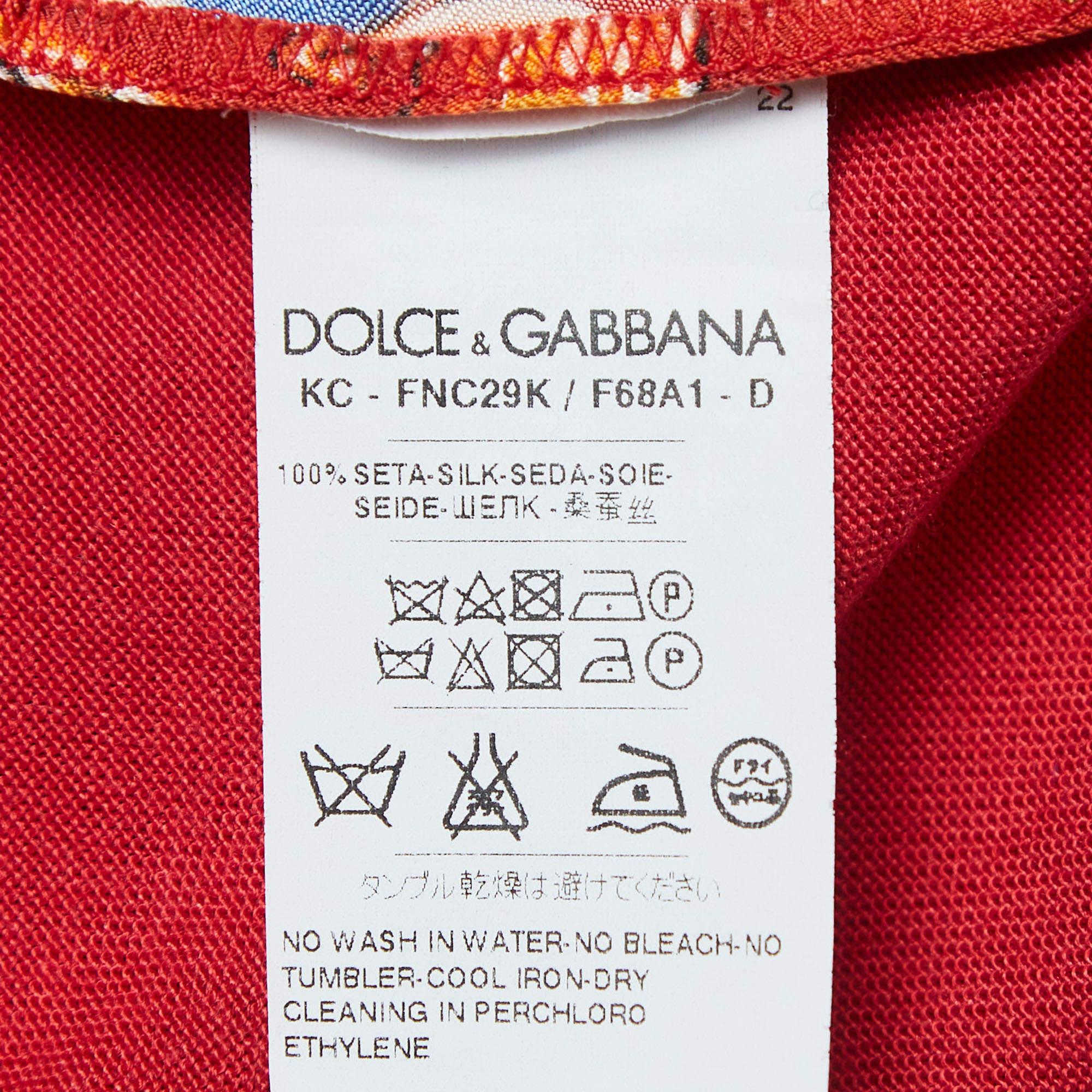 Women's Dolce & Gabbana Red Carretto Print Silk Knit Button Front Cardigan M