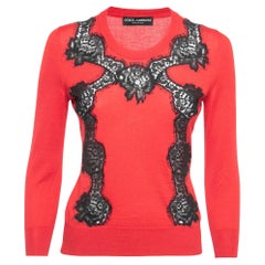 Dolce & Gabbana Red Cashmere & Lace Insert Jumper XS