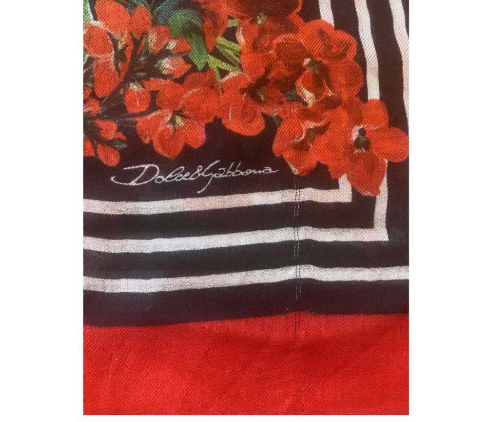 Dolce & Gabbana Red Cashmere Modal Geranium Floral Scarf Wrap Cover Up Polkadot In New Condition In WELWYN, GB