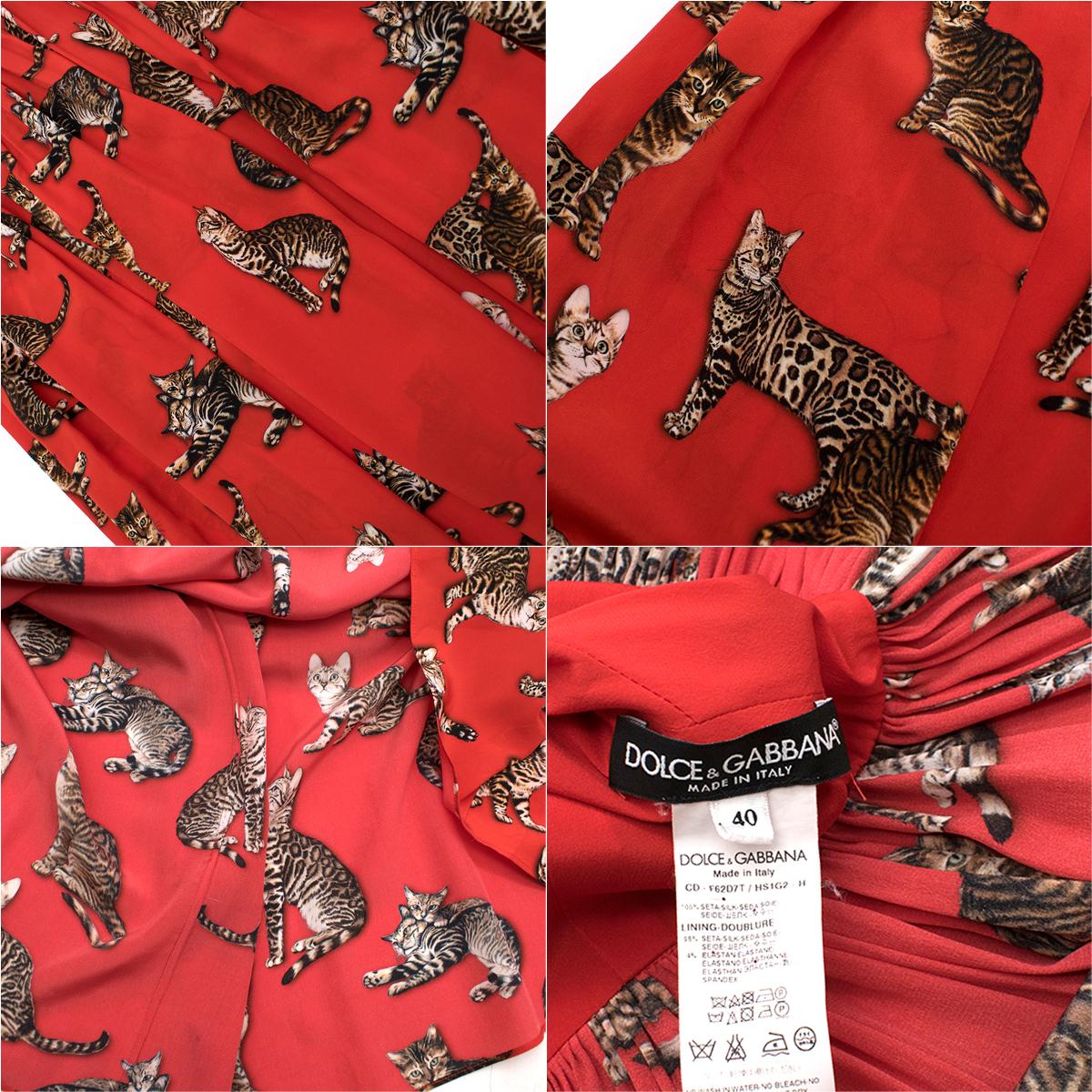 Dolce & Gabbana Red Cat Print Silk Dress IT 40 3