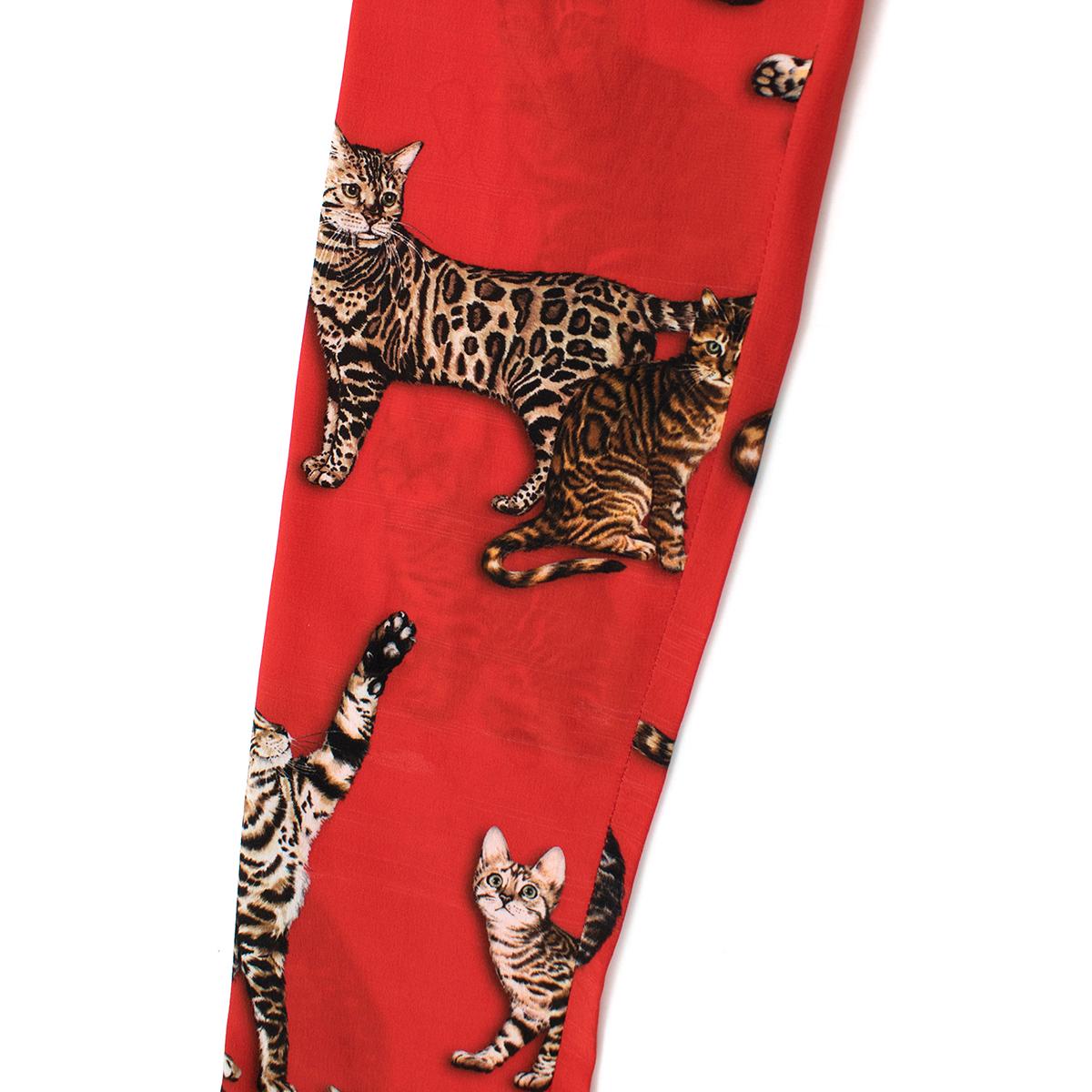 Women's Dolce & Gabbana Red Cat Print Silk Dress IT 40