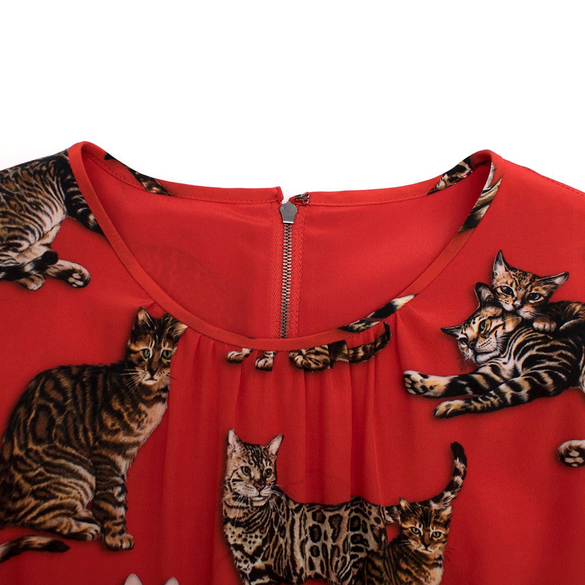 Dolce & Gabbana Red Cat Print Silk Dress IT 40 1
