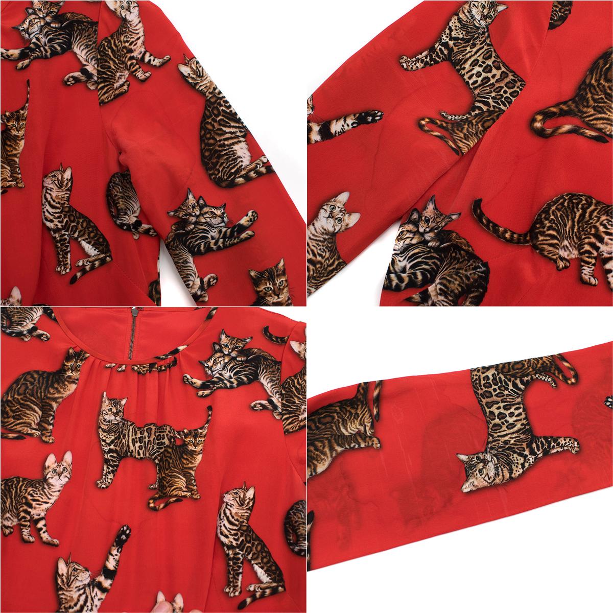 Dolce & Gabbana Red Cat Print Silk Dress IT 40 2
