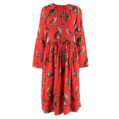 Dolce & Gabbana Red Cat Print Silk Dress IT 40