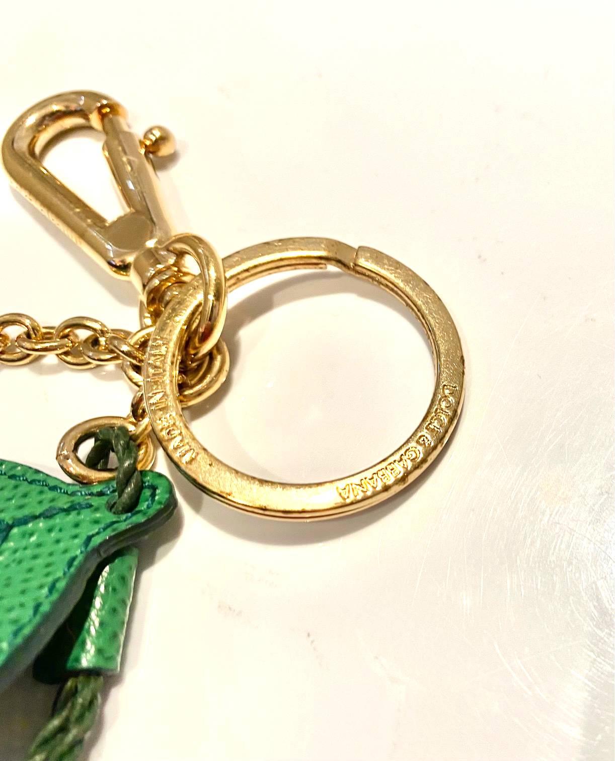 Dolce & Gabbana Red Cherry Pom Pom Gold Tone Key Ring Bag Charm In Good Condition In London, GB