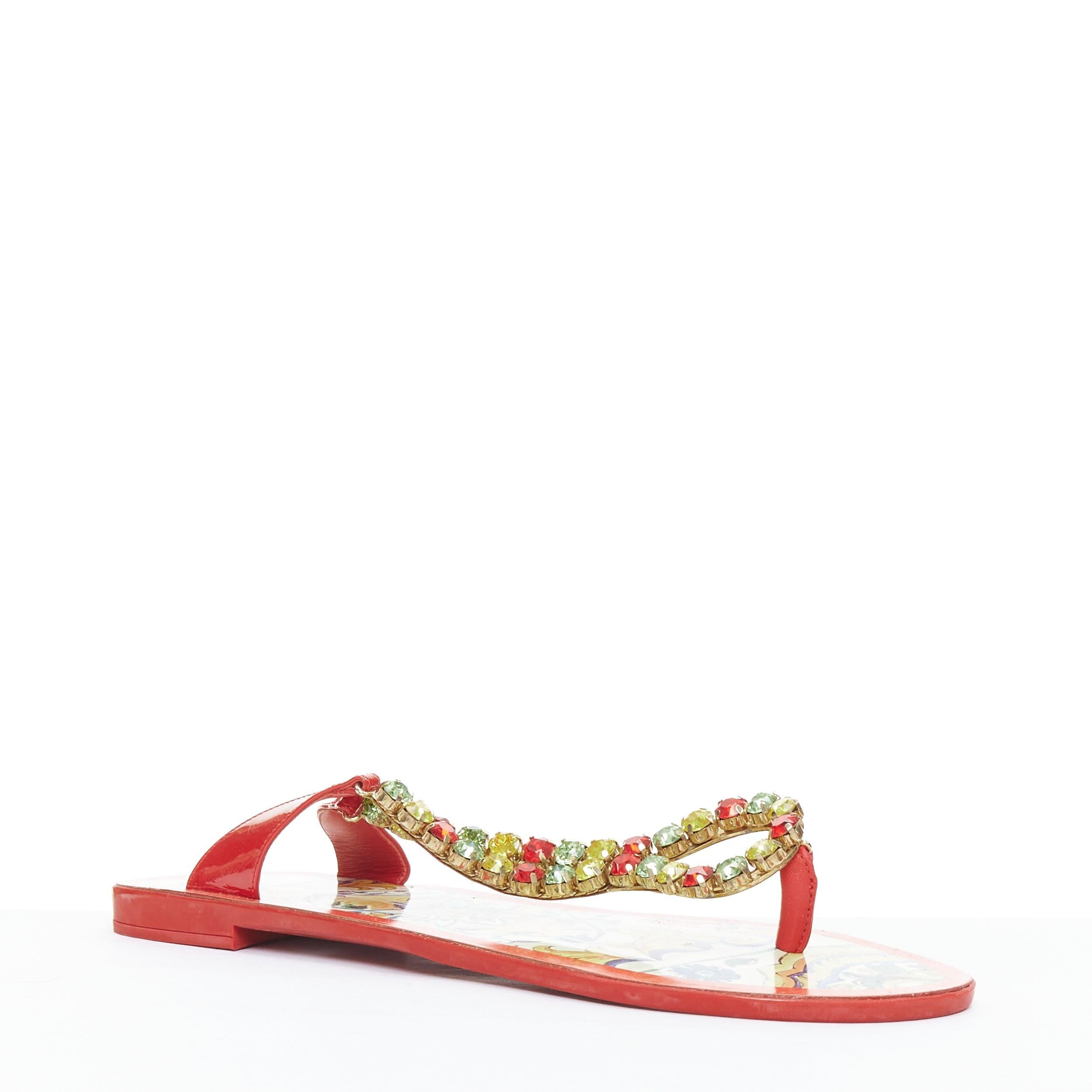 Orange DOLCE GABBANA red colorful crystal embellished majolica sandals EU39 For Sale
