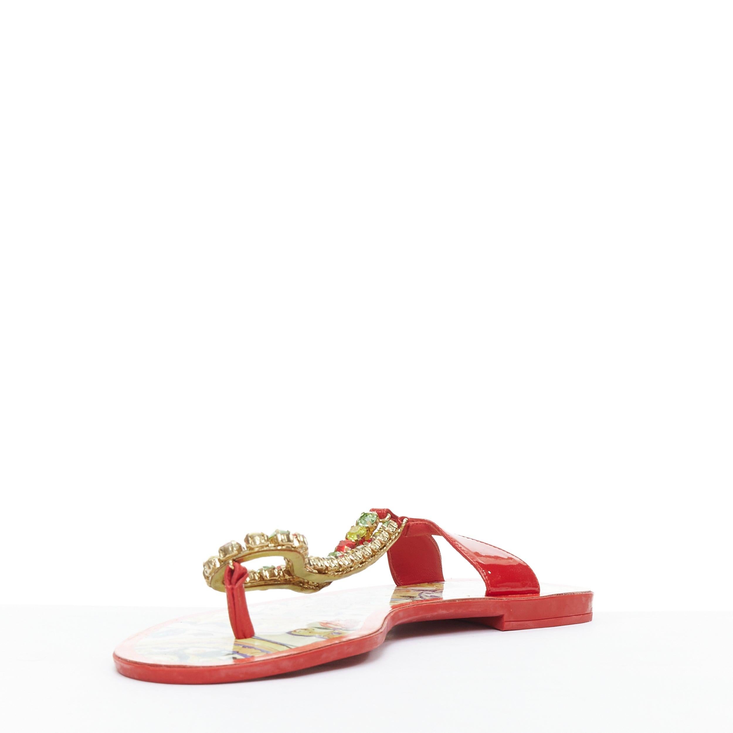 DOLCE GABBANA red colorful crystal embellished majolica sandals EU39 In Good Condition For Sale In Hong Kong, NT
