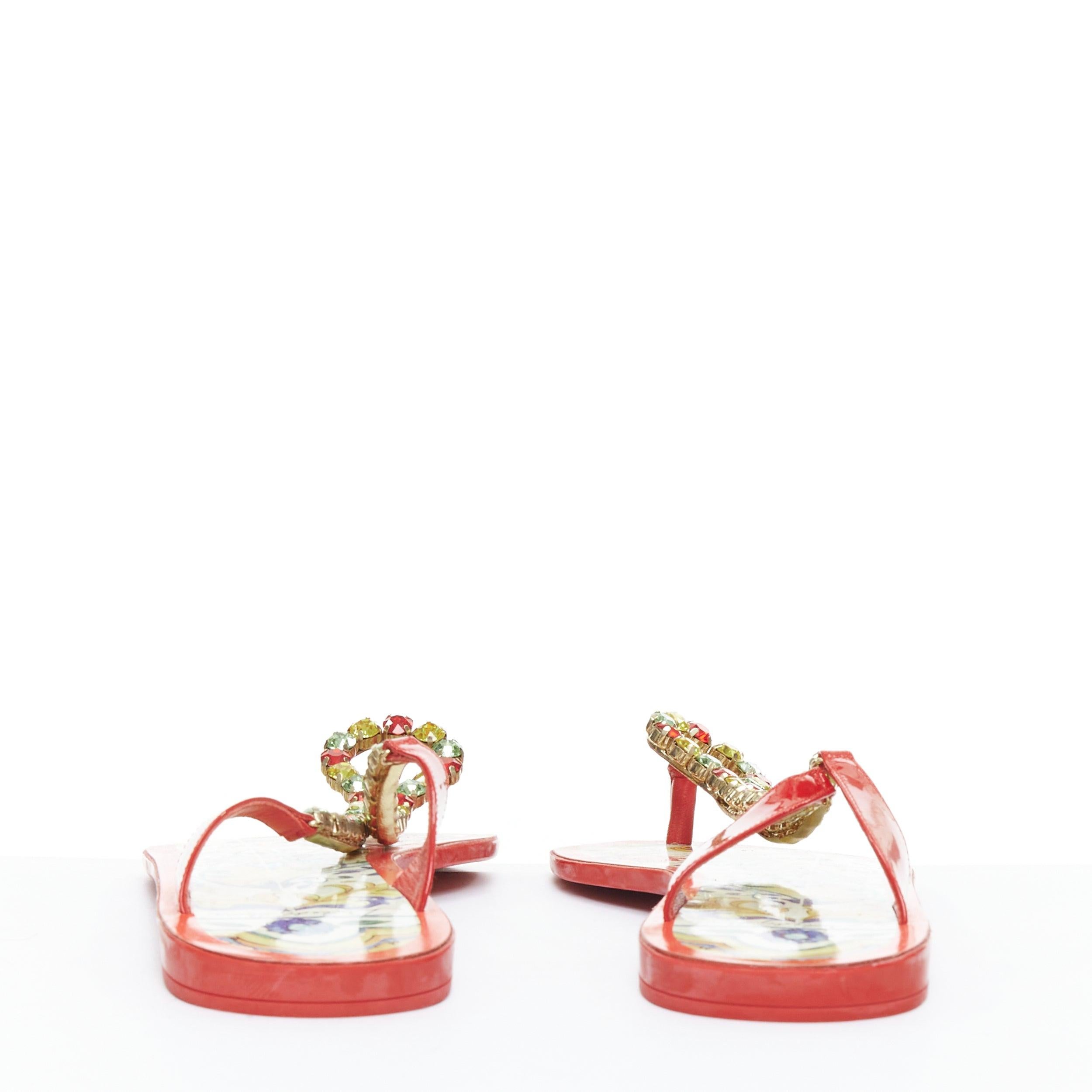 Women's DOLCE GABBANA red colorful crystal embellished majolica sandals EU39 For Sale