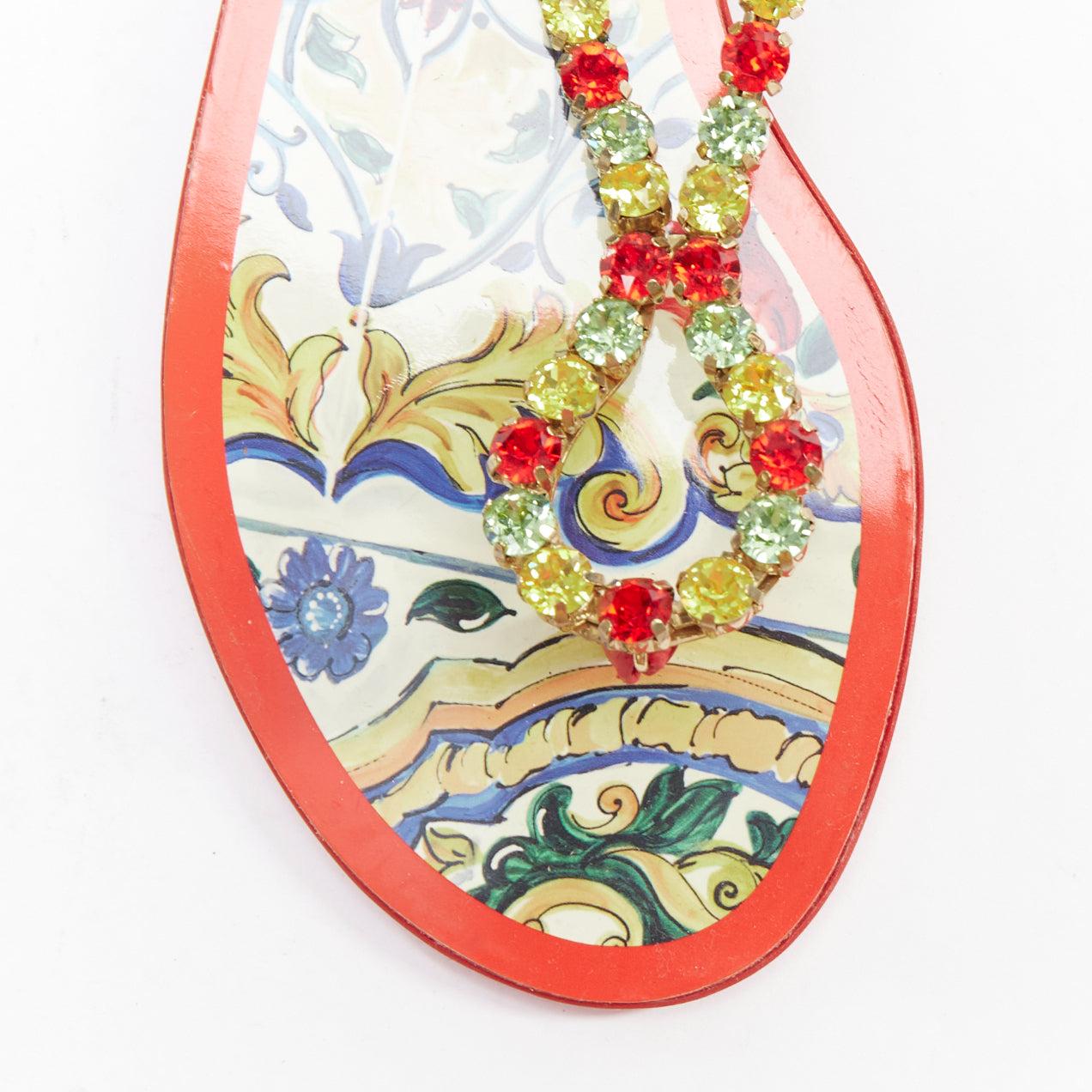 DOLCE GABBANA red colorful crystal embellished majolica sandals EU39 For Sale 1