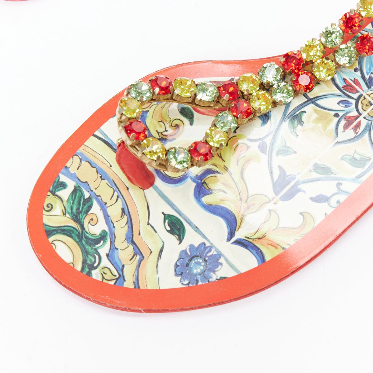 DOLCE GABBANA red colorful crystal embellished majolica sandals EU39 For Sale 2
