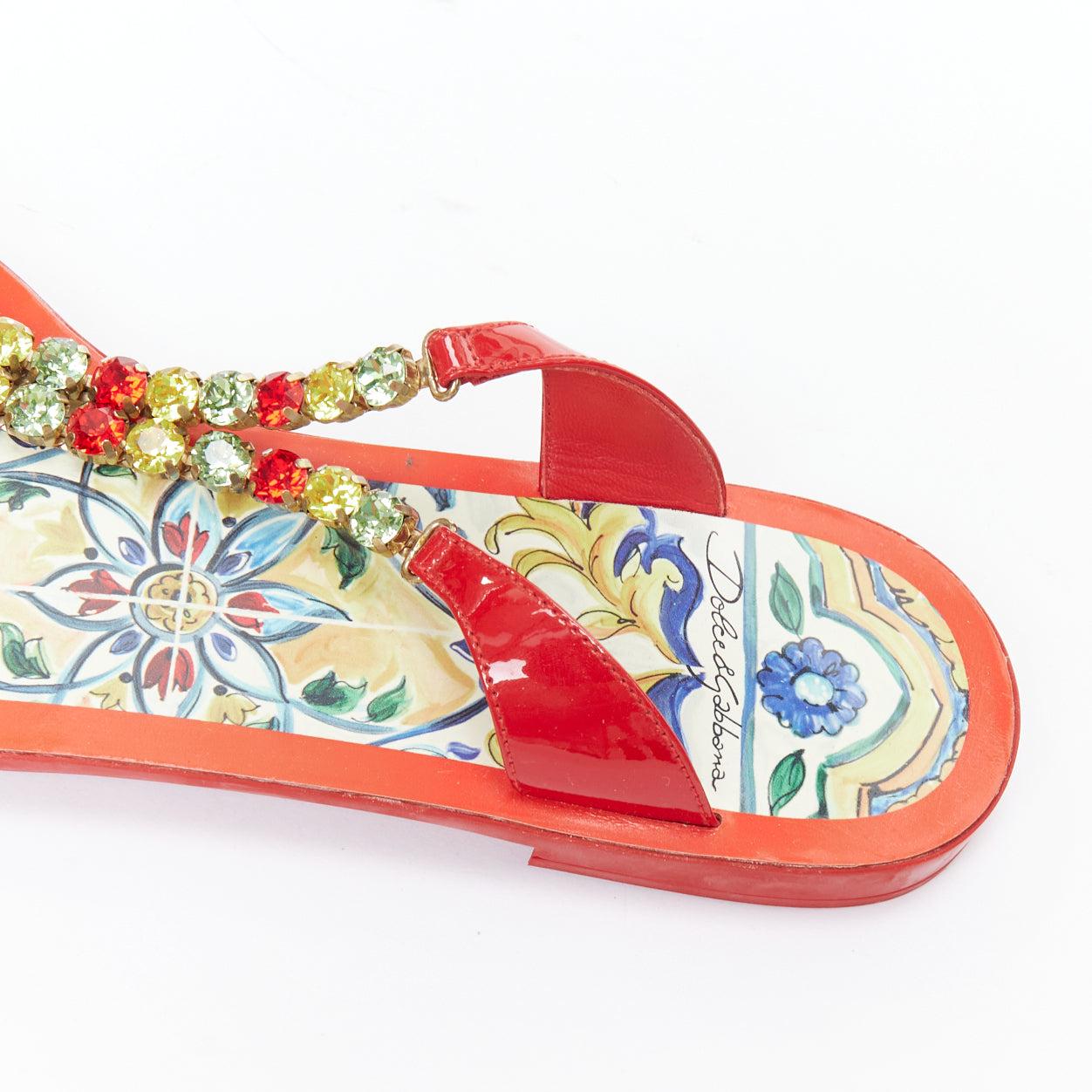 DOLCE GABBANA red colorful crystal embellished majolica sandals EU39 For Sale 3