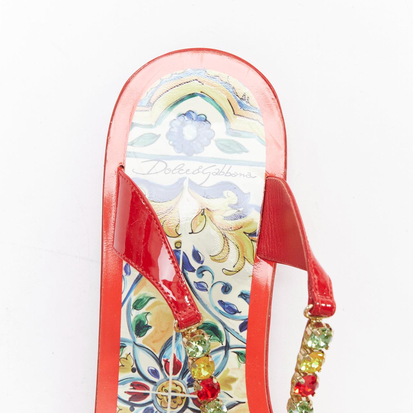 DOLCE GABBANA red colorful crystal embellished majolica sandals EU39 For Sale 4