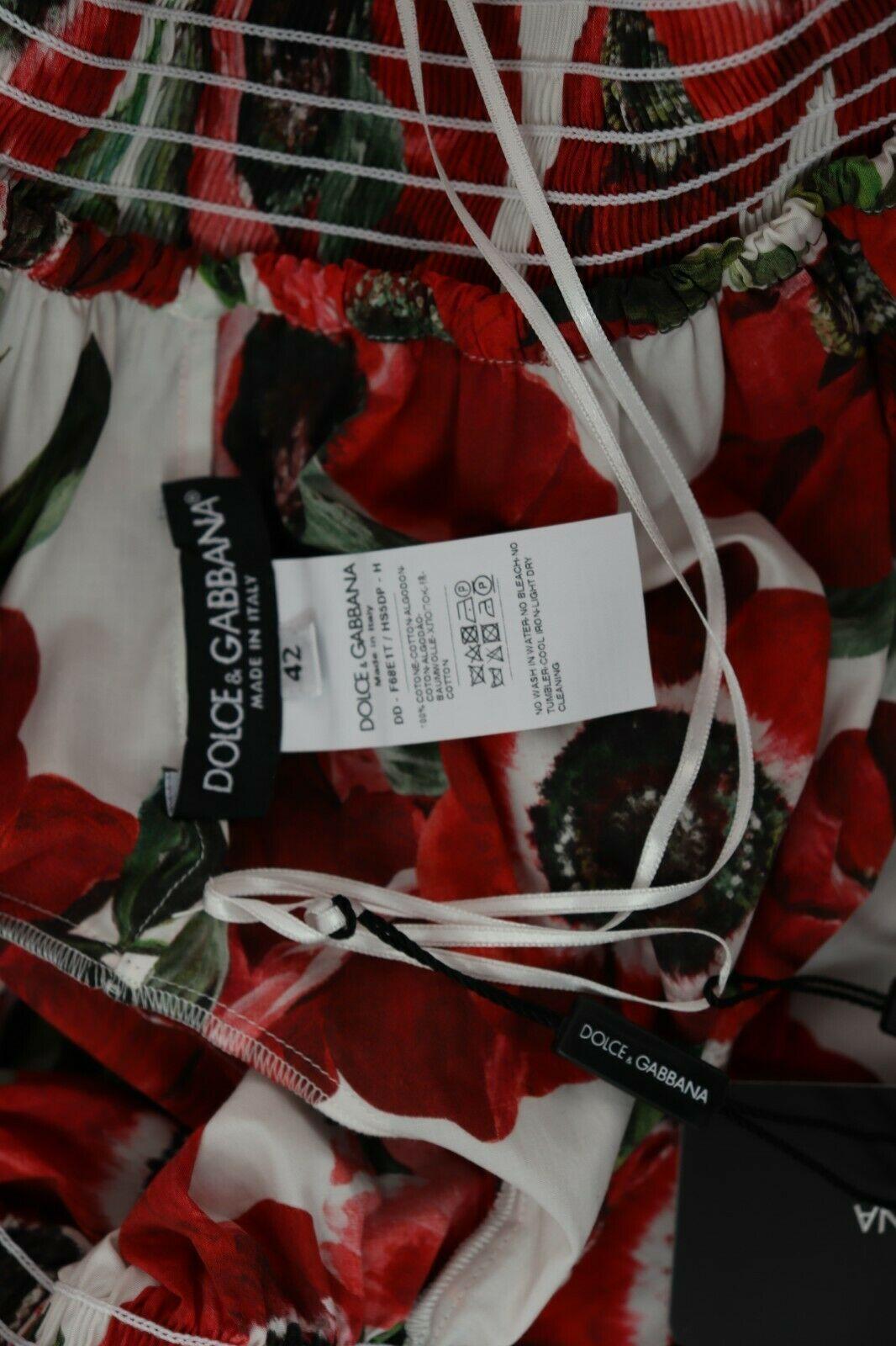Dolce & Gabbana Red Cotton Anemoni Floral Maxi Dress Flowers Open Shoulder 3
