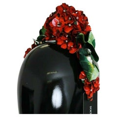 Dolce & Gabbana Red Cotton Crystal Diadem Headband Hair Accessory Flowers DG