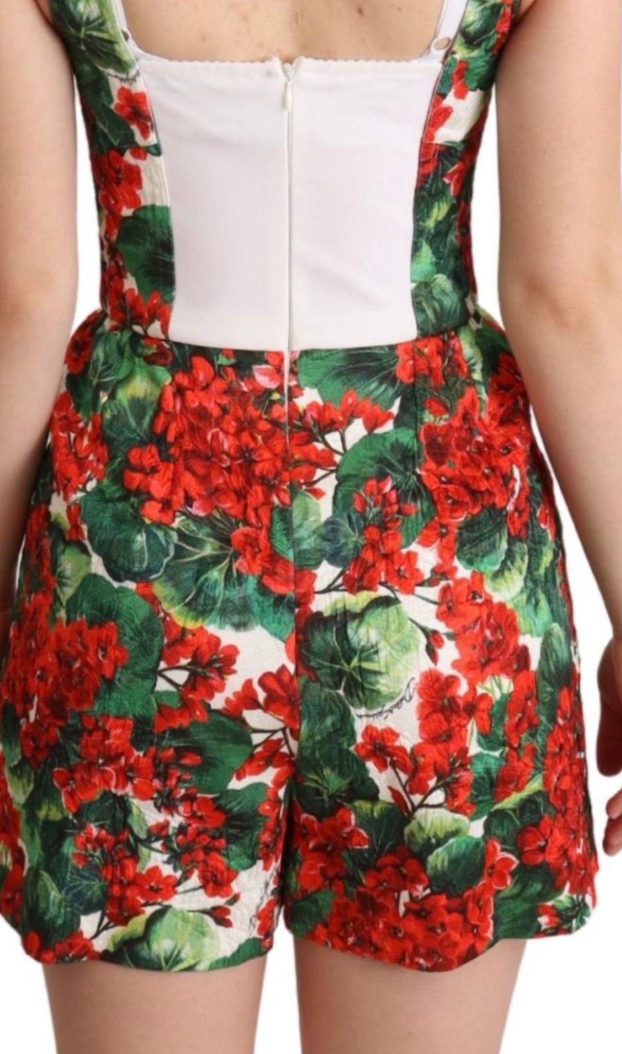 Brown Dolce & Gabbana Red Cotton Floral Geranium Combo Top and Shorts Jumpsuit Corset For Sale