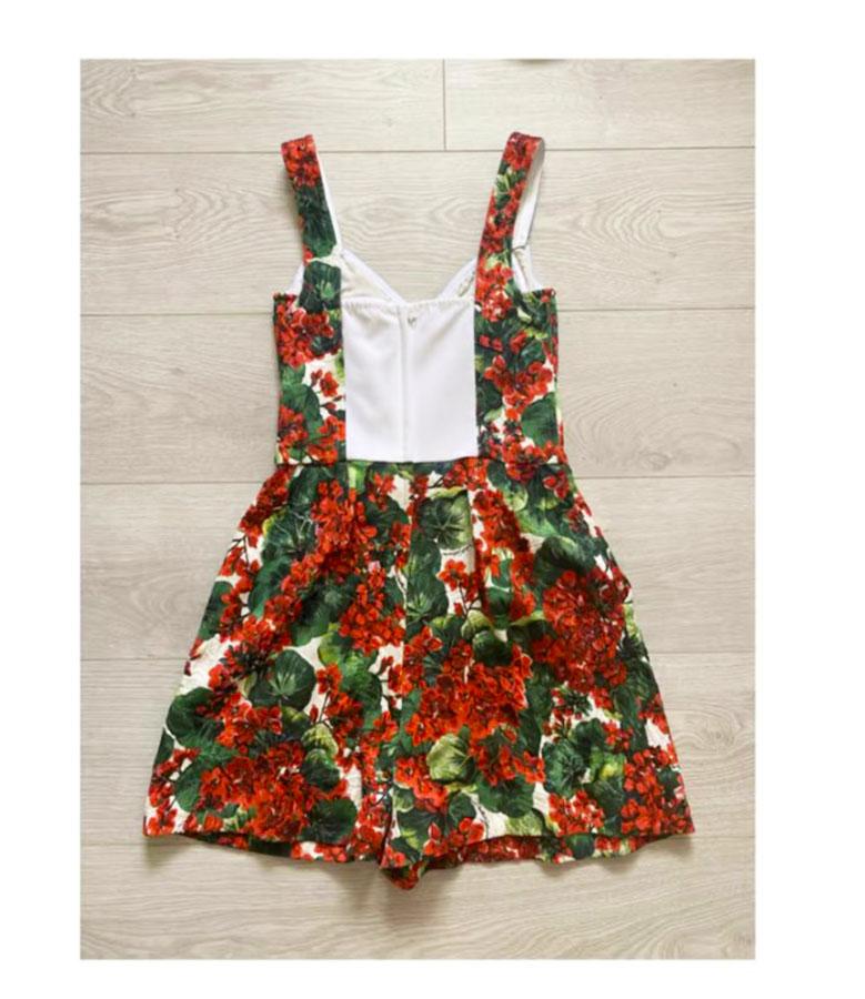 Dolce & Gabbana Red Cotton Floral Geranium Combo Top and Shorts Jumpsuit Corset In New Condition For Sale In WELWYN, GB