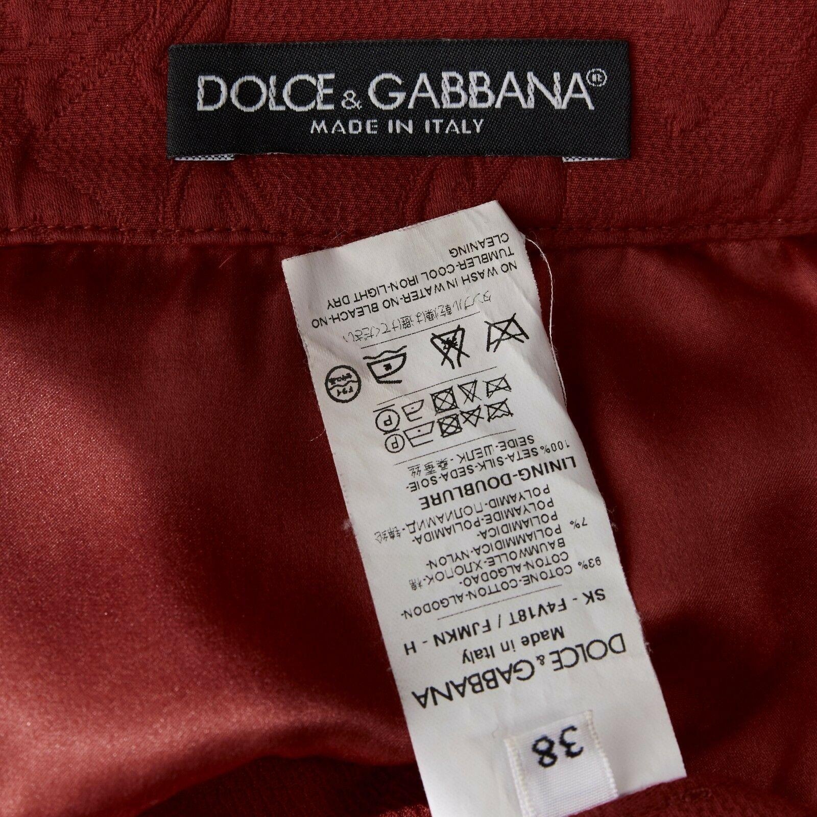 DOLCE GABBANA red cotton floral jacquard pleated flared mini skirt IT38 XS For Sale 5