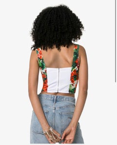 Dolce & Gabbana Red Cotton Geranium Floral Corset Cropped Top Flowers DG