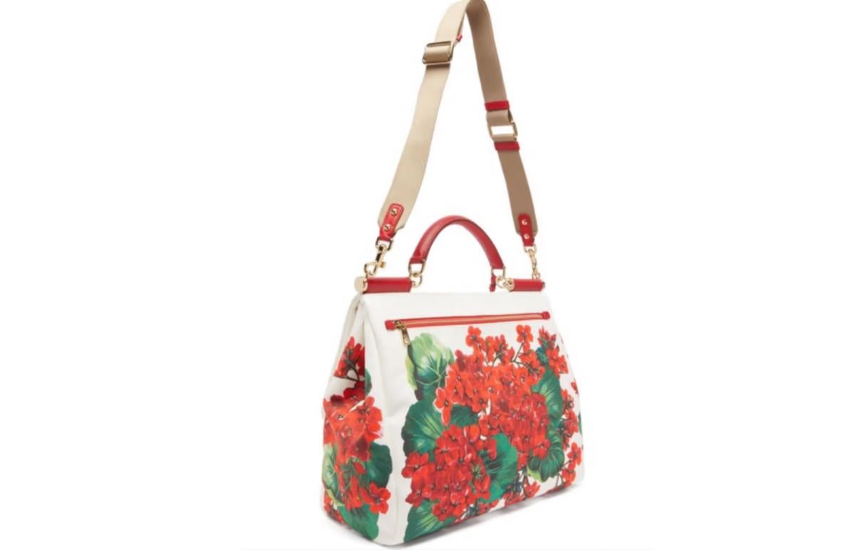 Dolce & Gabbana Rot Baumwolle Leder Geranie Sizilien Handtasche Umhängetasche Blumen im Zustand „Neu“ in WELWYN, GB