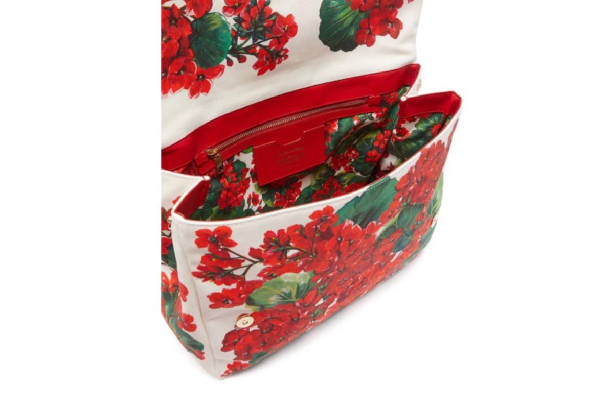 Dolce & Gabbana Rot Baumwolle Leder Geranie Sizilien Handtasche Umhängetasche Blumen Damen