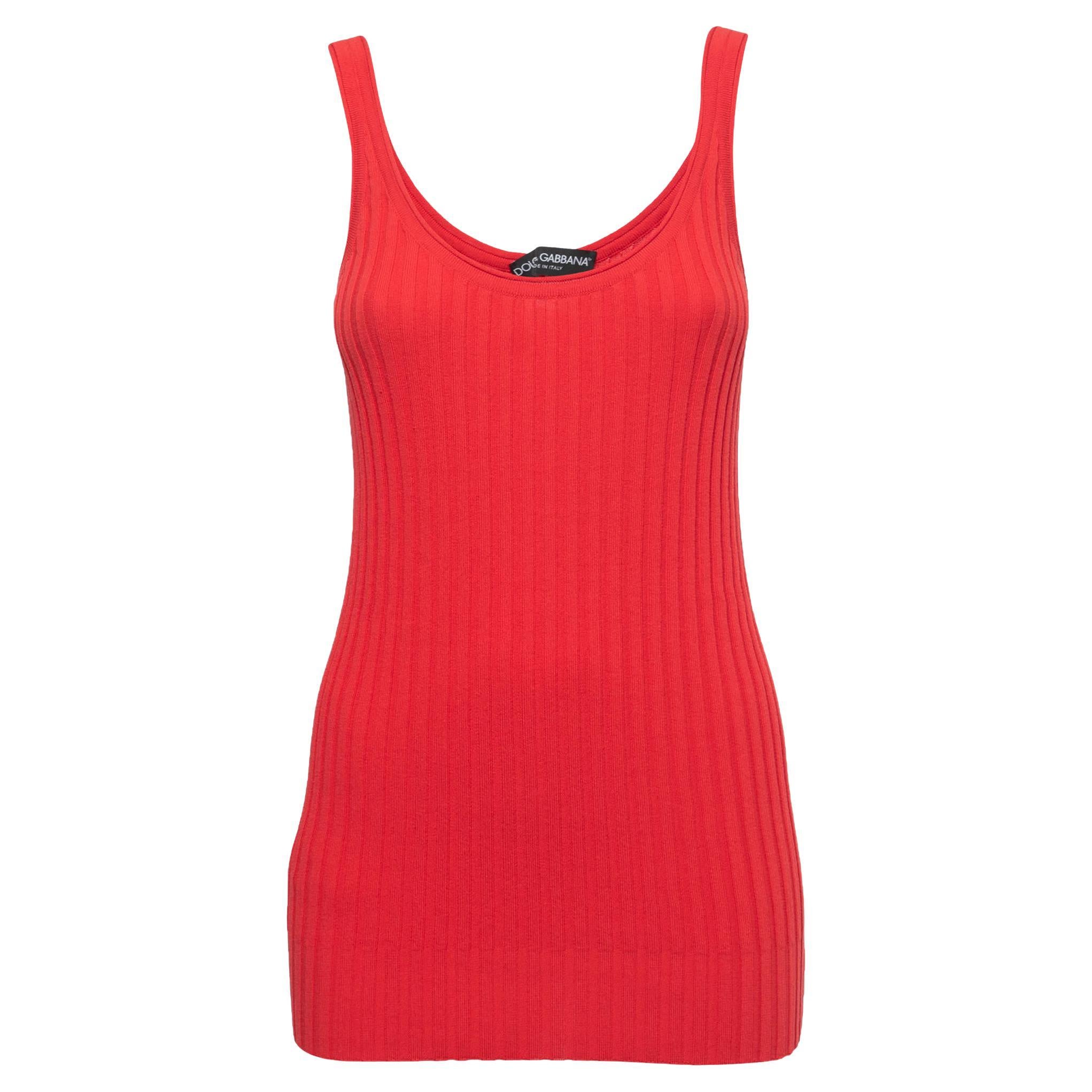 Dolce & Gabbana Red Cotton Rib Knit Tank Top M For Sale
